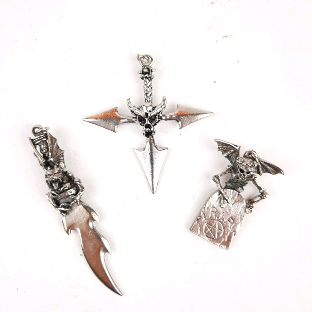 Lot of 3 demon gargoyle devil Satan pendants evil
